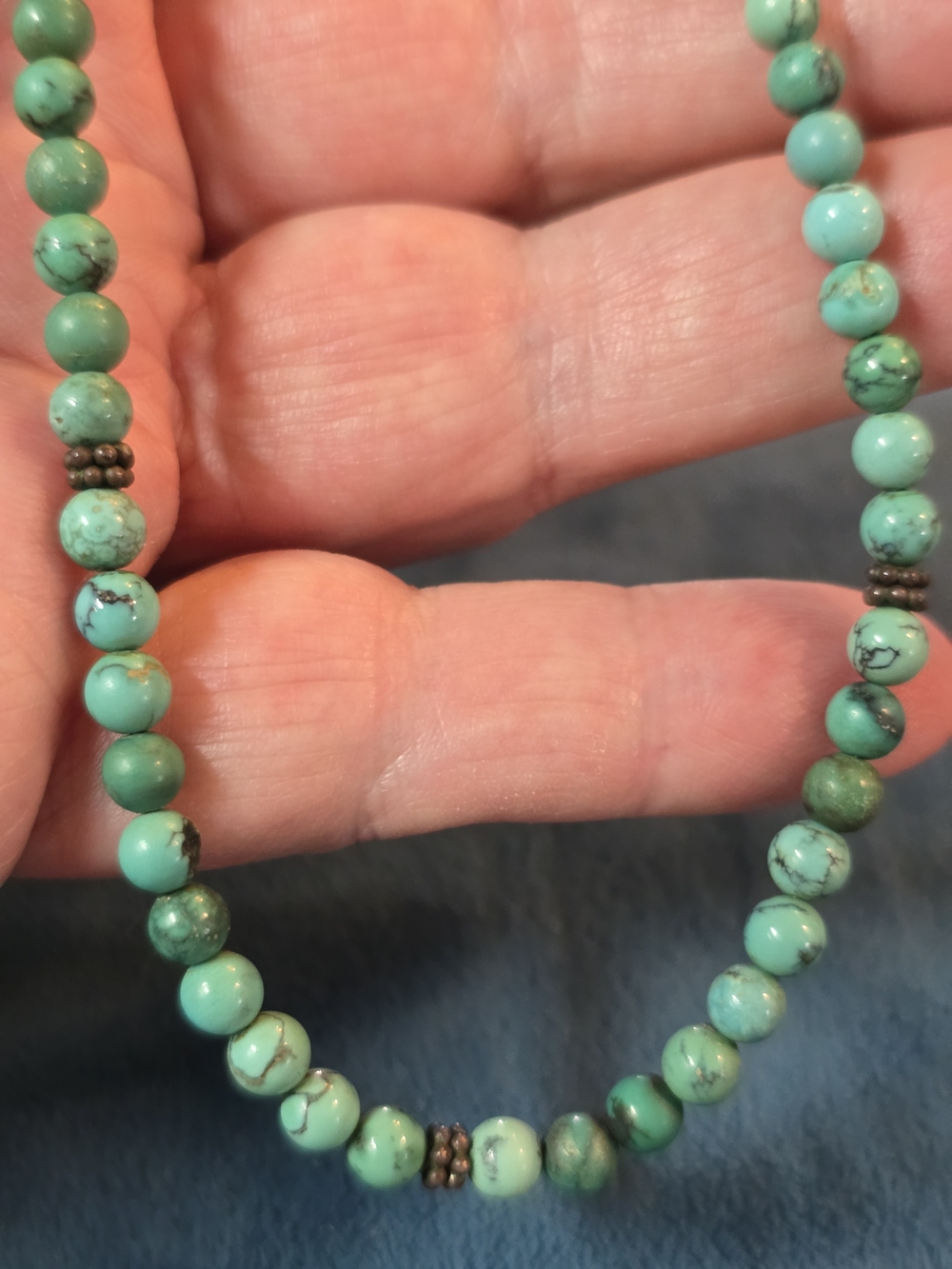 Turquoise Beaded Necklace 18" w/ Silver Clasp Women's Jewelry